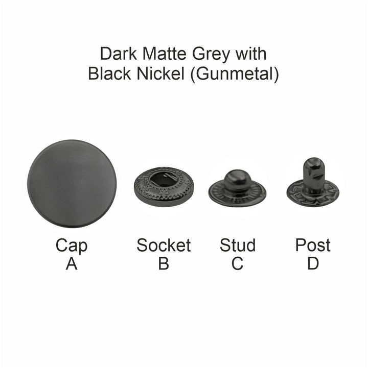 Matte Dark Grey 4-Part Metal Snap Buttons Standard Quality Fasteners for Shirts/Coats