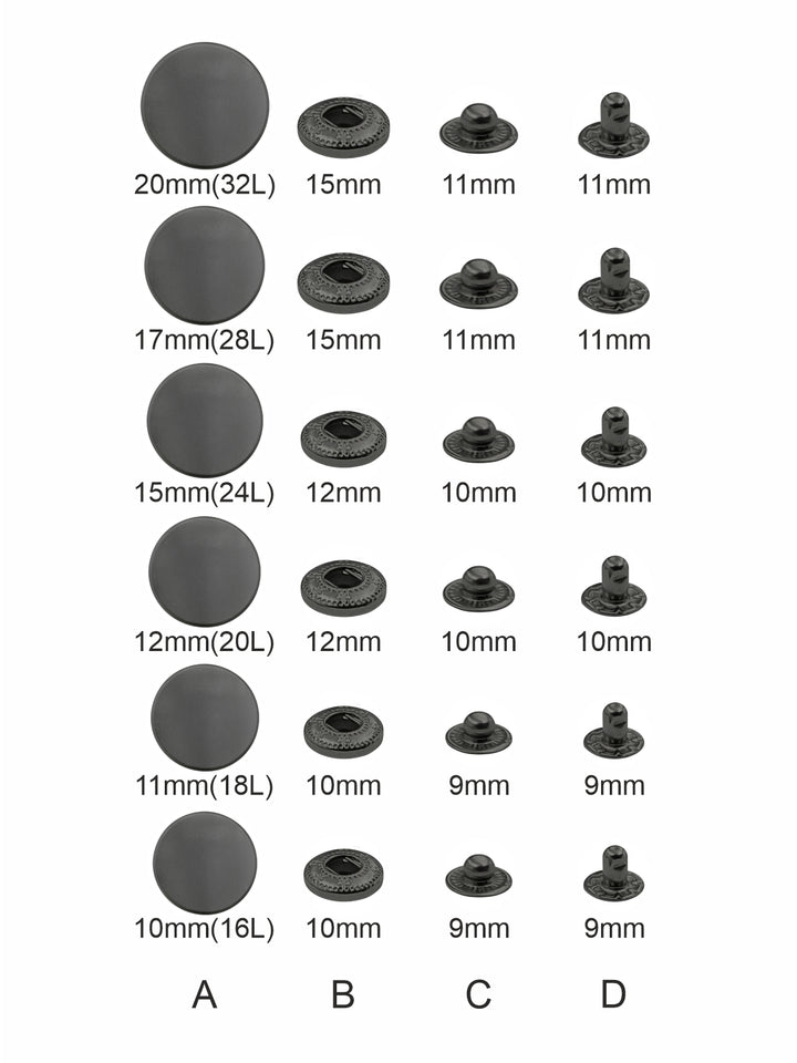 Matte Dark Grey 4-Part Metal Snap Buttons Standard Quality Fasteners for Shirts/Coats