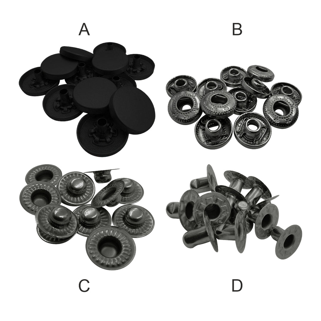 Matte Black 4-Part Metal Snap Buttons Standard Quality Fasteners for Shirts/Coats