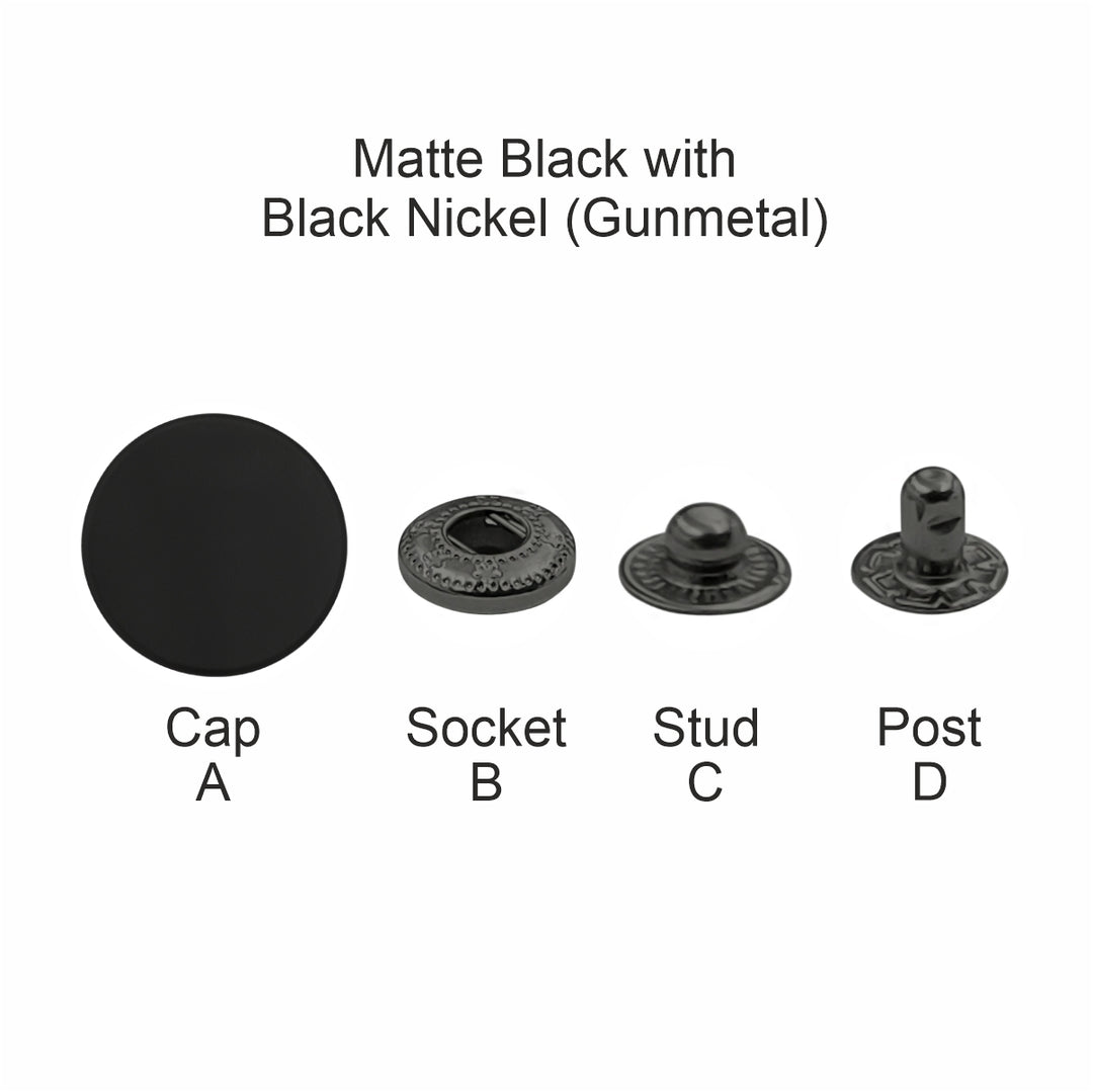 Matte Black 4-Part Metal Snap Buttons Standard Quality Fasteners for Shirts/Coats
