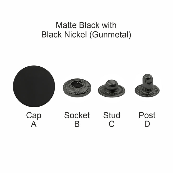 Matte Black 4-Part Metal Snap Buttons Standard Quality Fasteners for Shirts/Coats