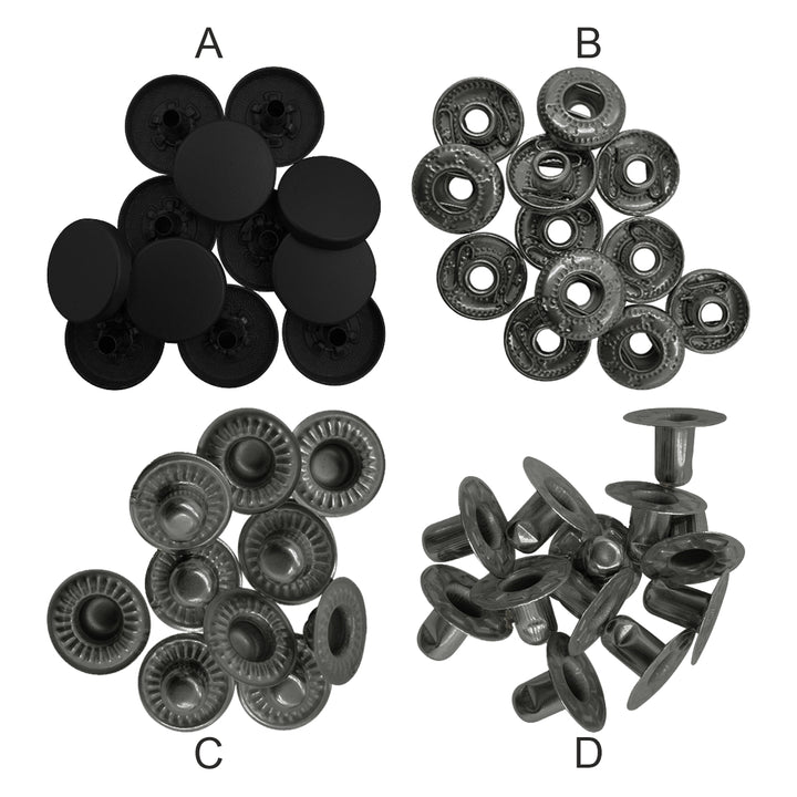 Matte Black 4-Part Metal Snap Buttons Standard Quality Fasteners for Shirts/Coats