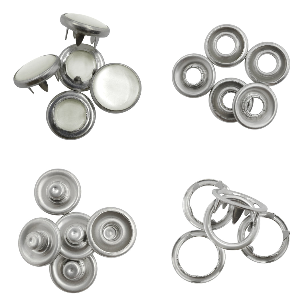 4-Part Metal Pearl Ring Cap Prong Snap Buttons for Shirts/Kurtas