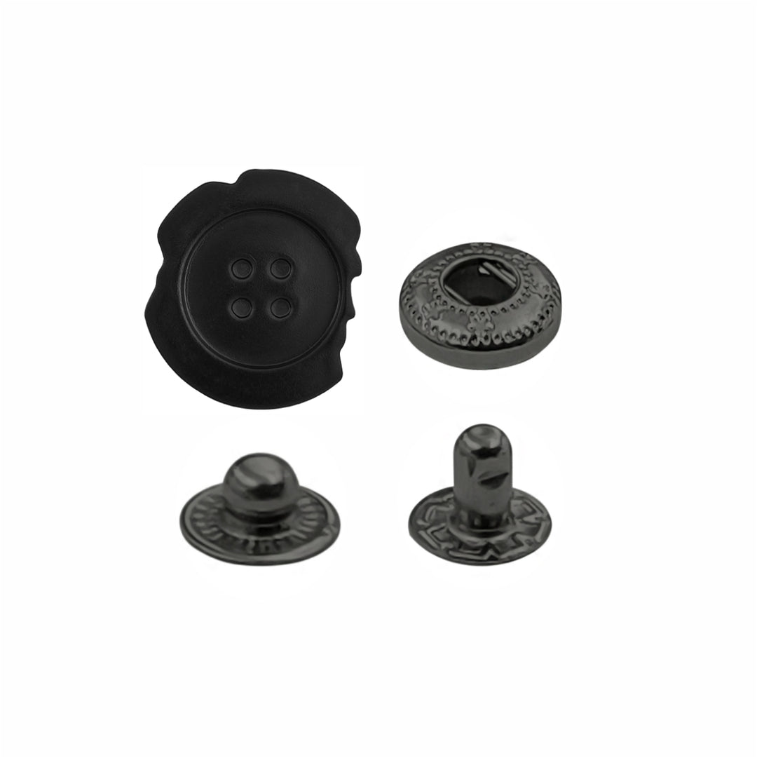 Black Designer Uneven 4-Part Metal Snap Button Fasteners for Leather Accessories