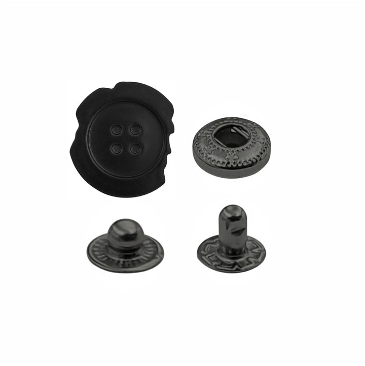 Black Designer Uneven 4-Part Metal Snap Button Fasteners for Leather Accessories