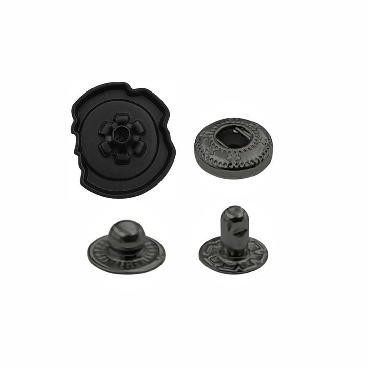 Black Designer Uneven 4-Part Metal Snap Button Fasteners for Leather Jackets