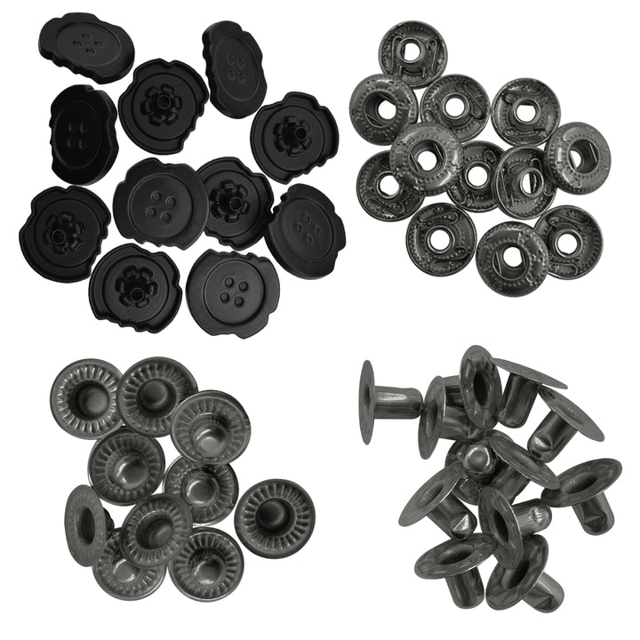 Black Designer Uneven 4-Part Metal Snap Button Fasteners for Leather Accessories