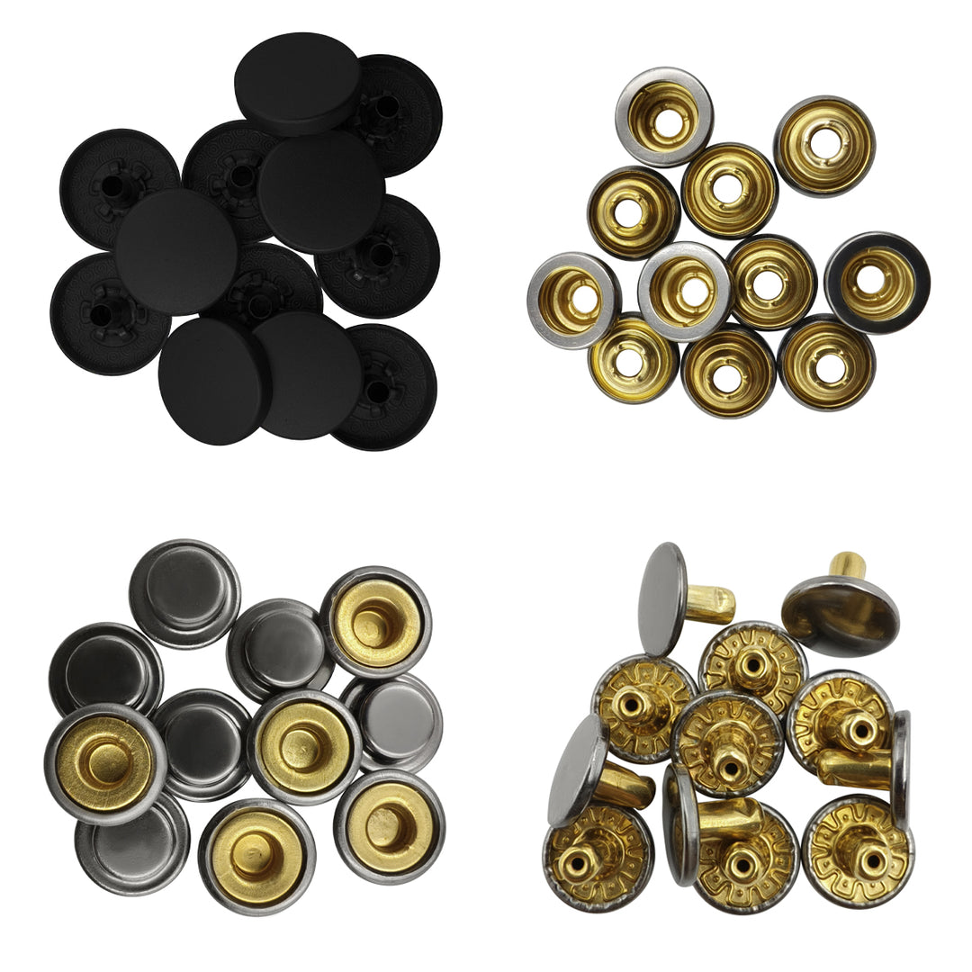 Matte Black 4-Part Press Snap Button Fasteners Set for Garments/Leather Accessories