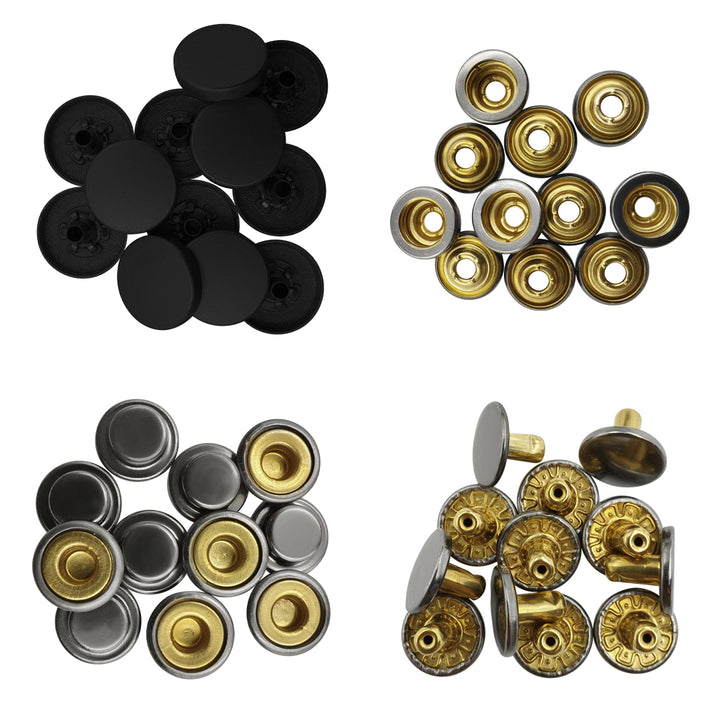 Matte Black 4-Part Press Snap Button Fasteners Set for Garments/Leather Accessories