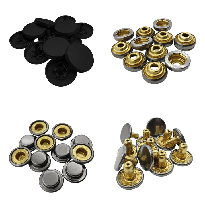 Matte Black 4-Part Press Snap Button Fasteners Set for Garments/Leather Accessories