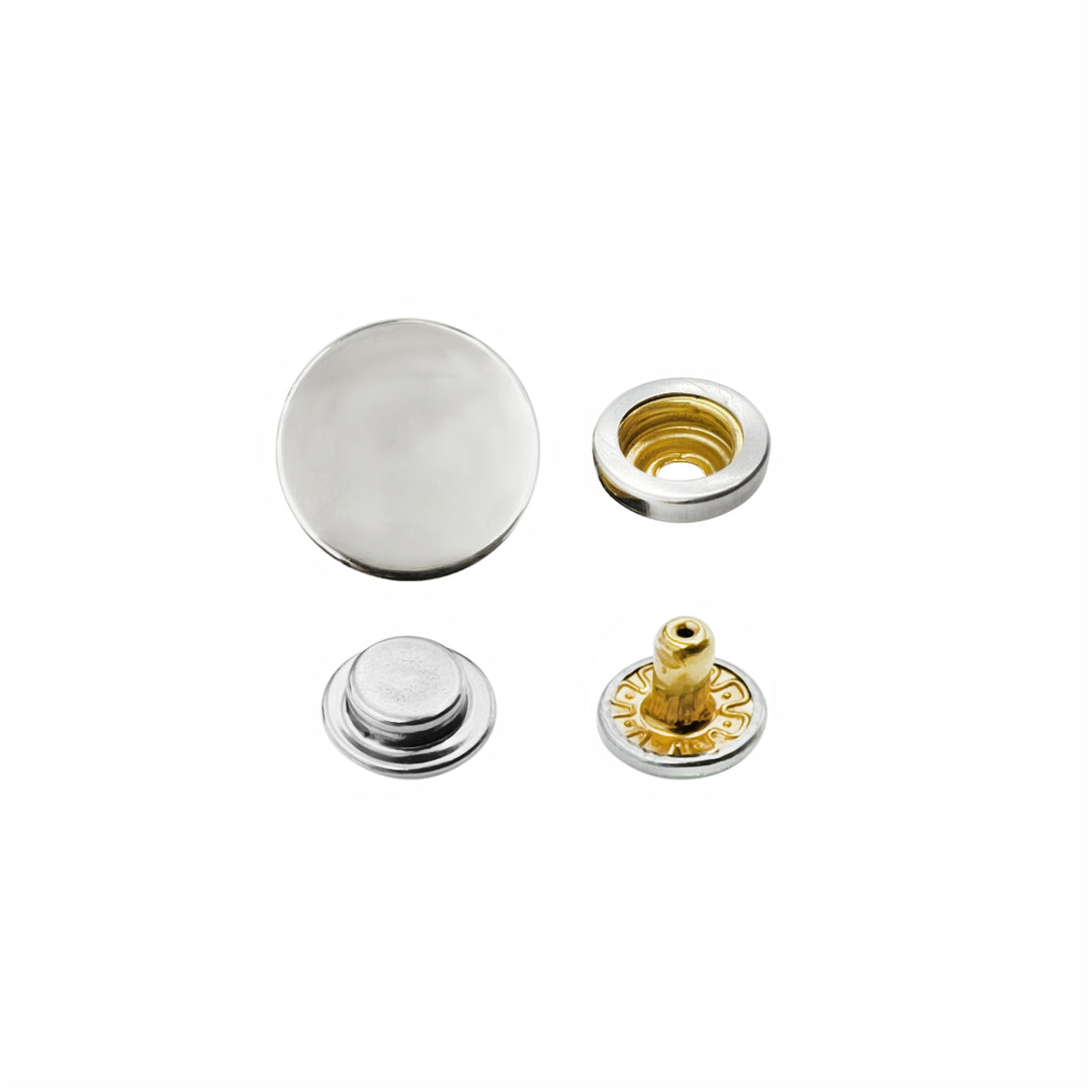 Shiny Silver 4-Part Press Snap Buttons Fasteners Set for Garments/Leather Accessories