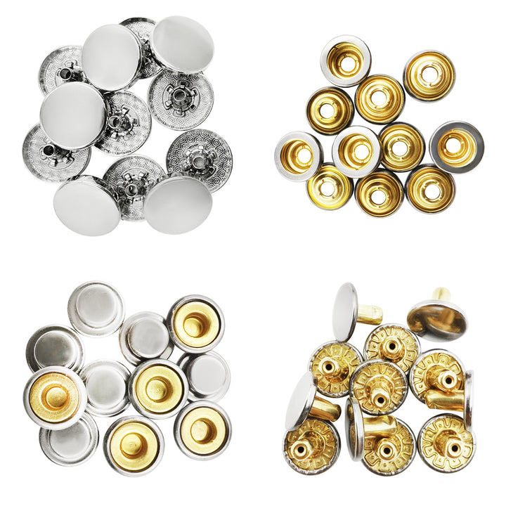 Shiny Silver 4-Part Press Snap Buttons Fasteners Set for Garments/Leather Accessories