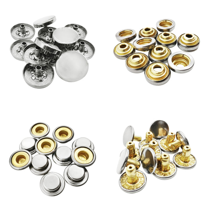 Shiny Silver 4-Part Press Snap Buttons Fasteners Set for Garments/Leather Accessories