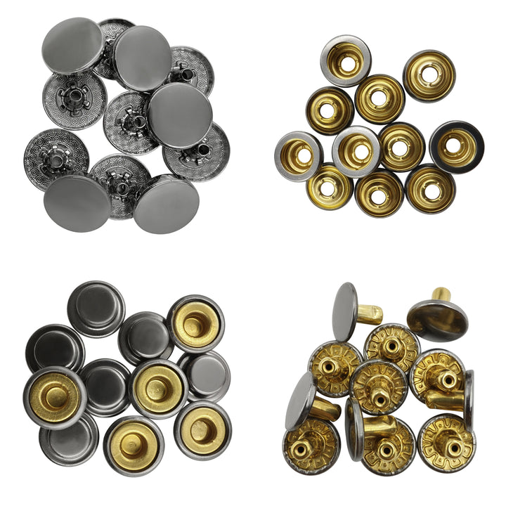 Gunmetal 4-Part Press Snap Buttons Fasteners Set for Garments/Accessories