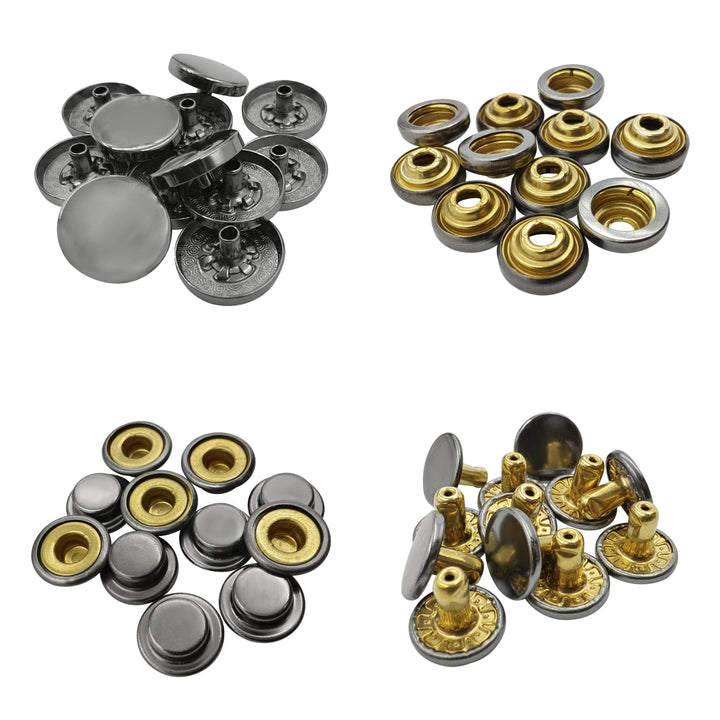 Gunmetal 4-Part Press Snap Buttons Fasteners Set for Garments/Leather Accessories