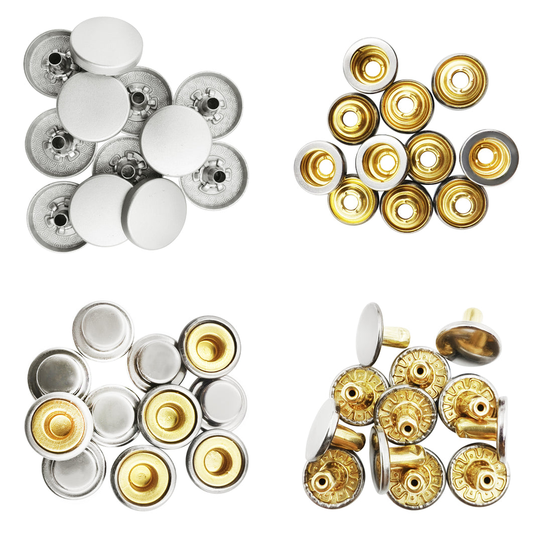 Matte Silver 4-Part Press Snap Button Fasteners Set for Garments/Leather Accessories