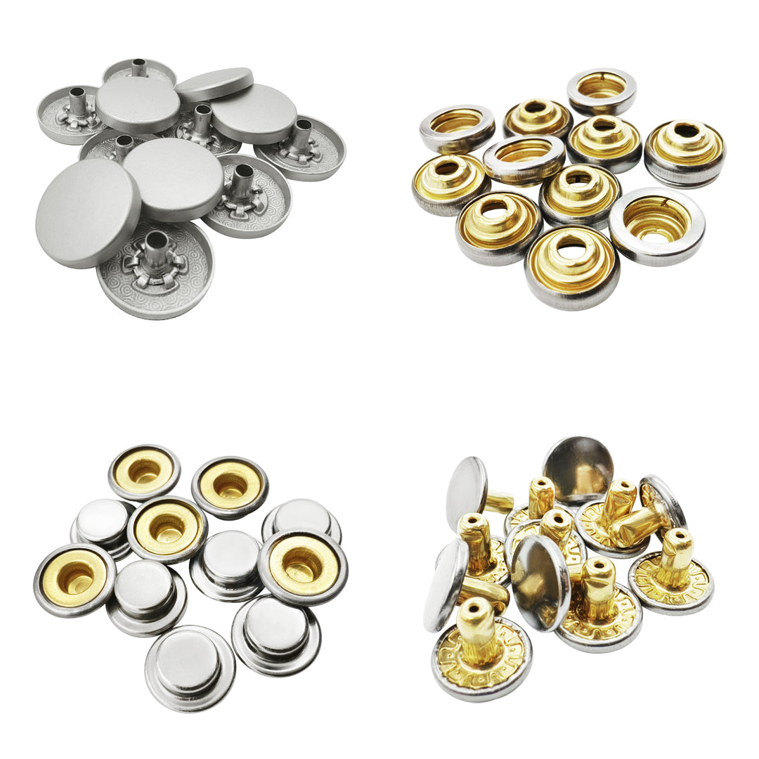 Matte Silver 4-Part Press Snap Button Fasteners Set for Garments/Leather Accessories
