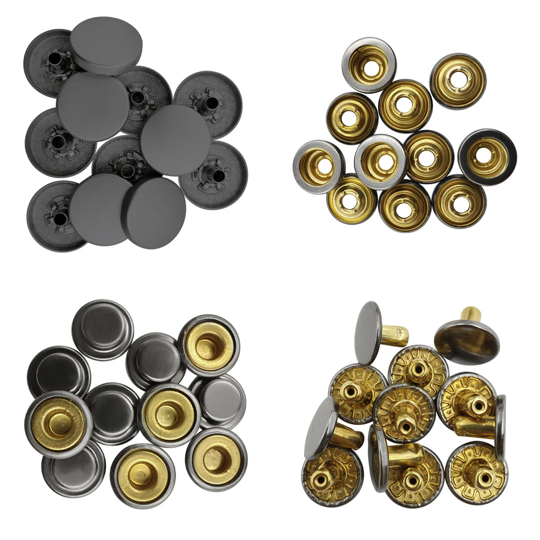 Matte Dark Grey 4-Part Press Snap Button Fasteners Set for Garments/Leather Accessories