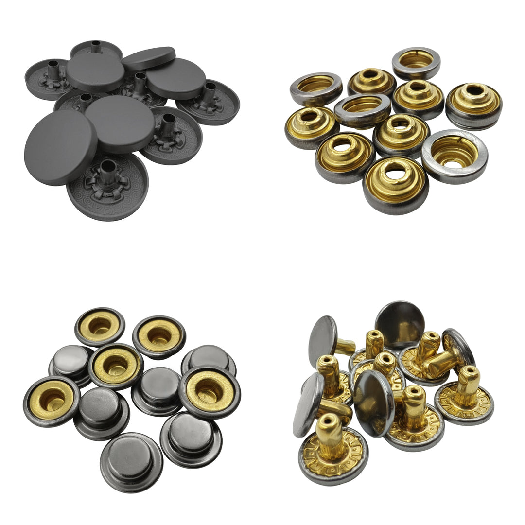 Matte Dark Grey 4-Part Press Snap Button Fasteners Set for Garments/Leather Accessories