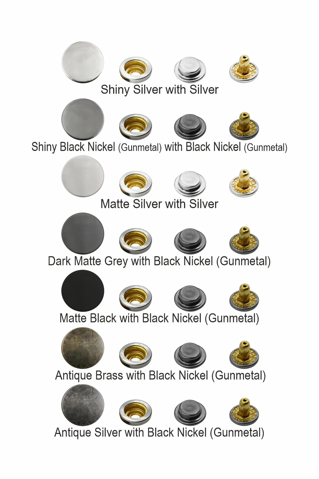 Gunmetal 4-Part Press Snap Buttons Fasteners Set for Garments/Accessories