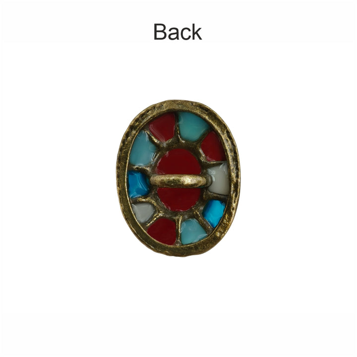 Superlative Vintage Style Antique Metal Buttons with Multicolor Enamel Inlay