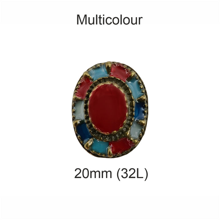 Superlative Vintage Style Antique Metal Buttons with Multicolor Enamel Inlay