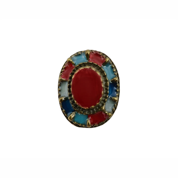 Superlative Vintage Style Antique Metal Buttons with Multicolor Enamel Inlay