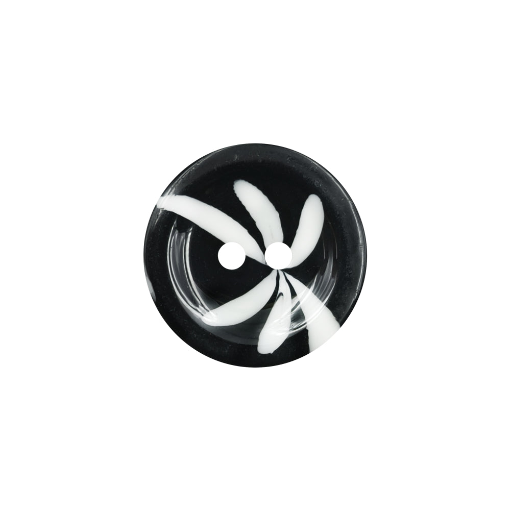 Black & White Floral 2-Hole Polyester Buttons for Sewing & Crafts