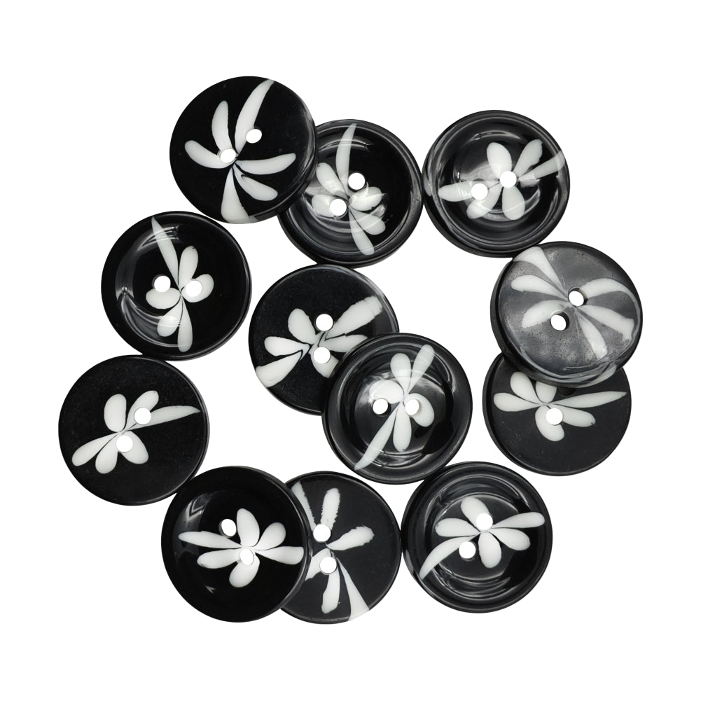 Round Floral Design 2-Hole Polyester Buttons for Sewing and Crafts