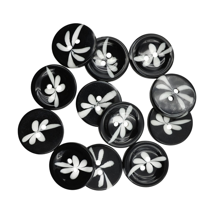 Round Floral Design 2-Hole Polyester Buttons for Sewing and Crafts