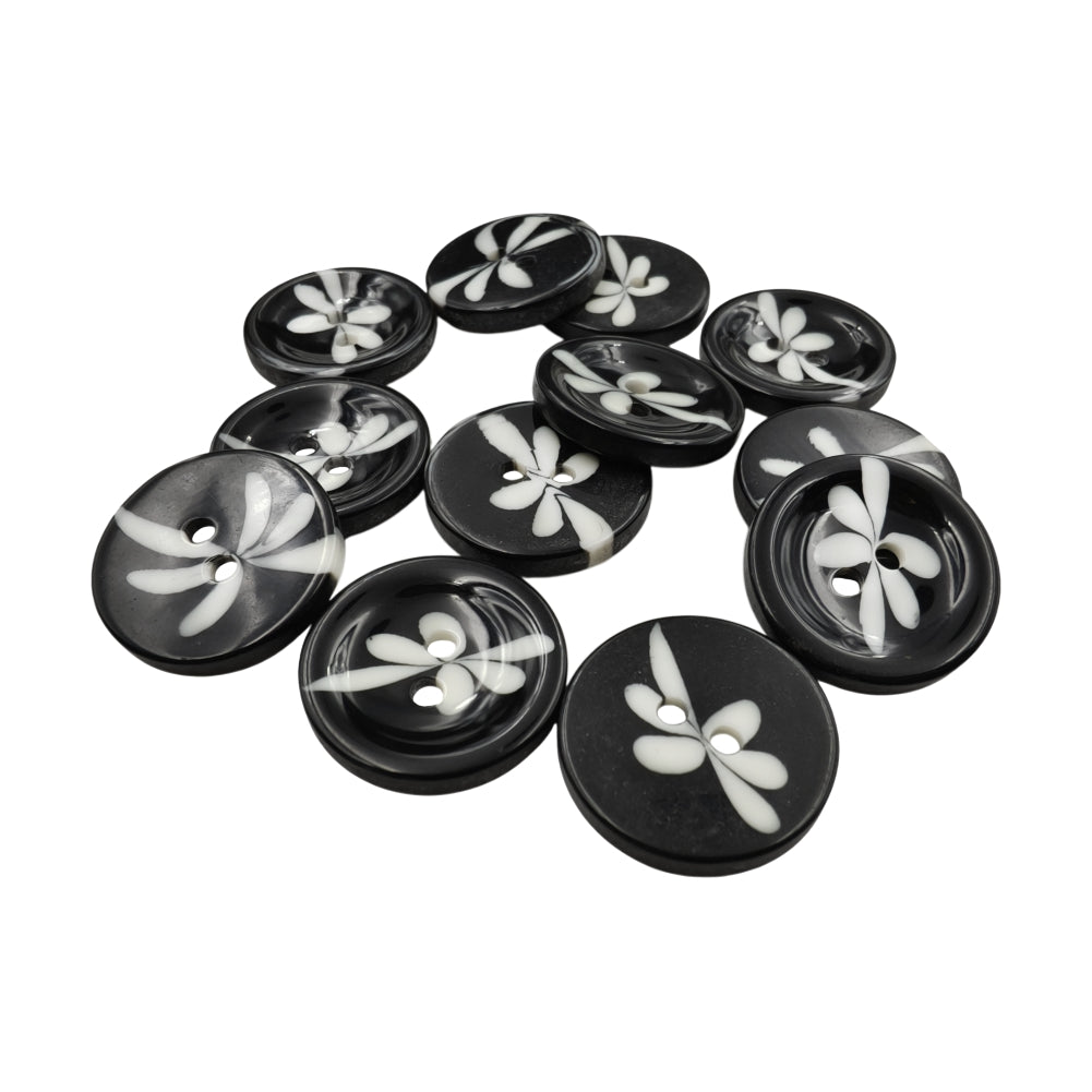 Round Floral Design 2-Hole Polyester Buttons for Sewing and Crafts