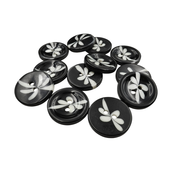 Round Floral Design 2-Hole Polyester Buttons for Sewing and Crafts