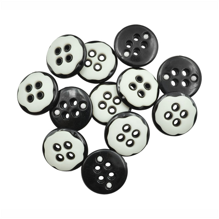 Black with White Round 4-Hole Polyester Buttons for Coats/Blazers