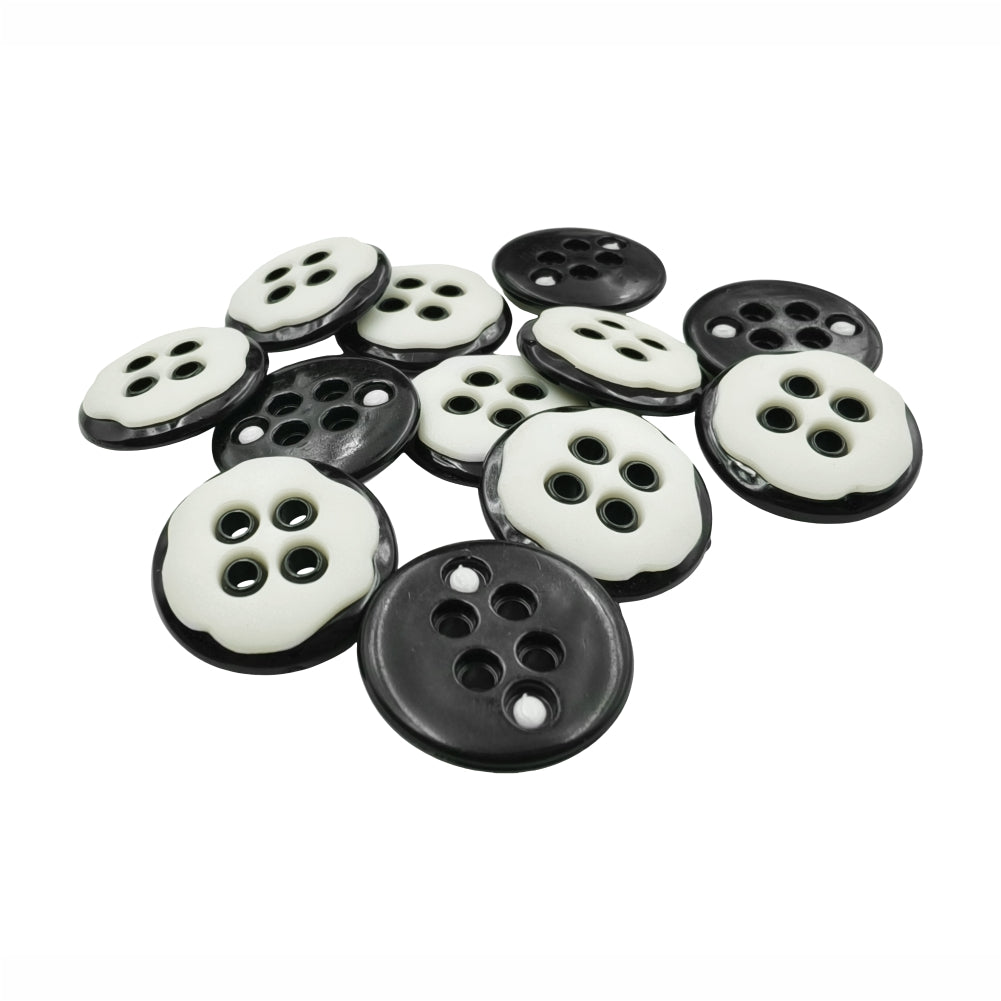 Black with White Round 4-Hole Polyester Buttons for Coats/Blazers