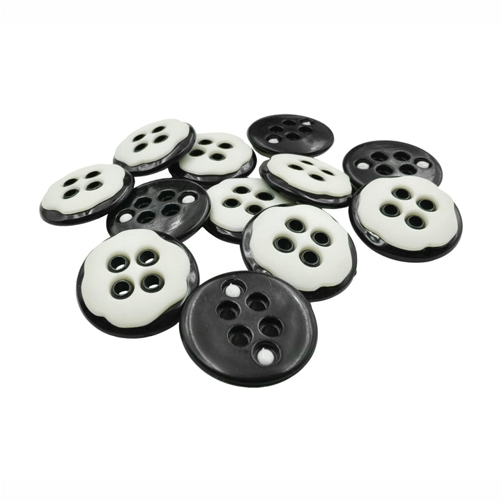 Black with White Round 4-Hole Polyester Buttons for Coats/Blazers