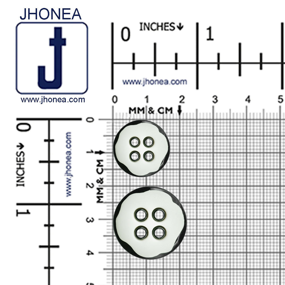 Black with White Round 4-Hole Polyester Buttons for Coats/Blazers
