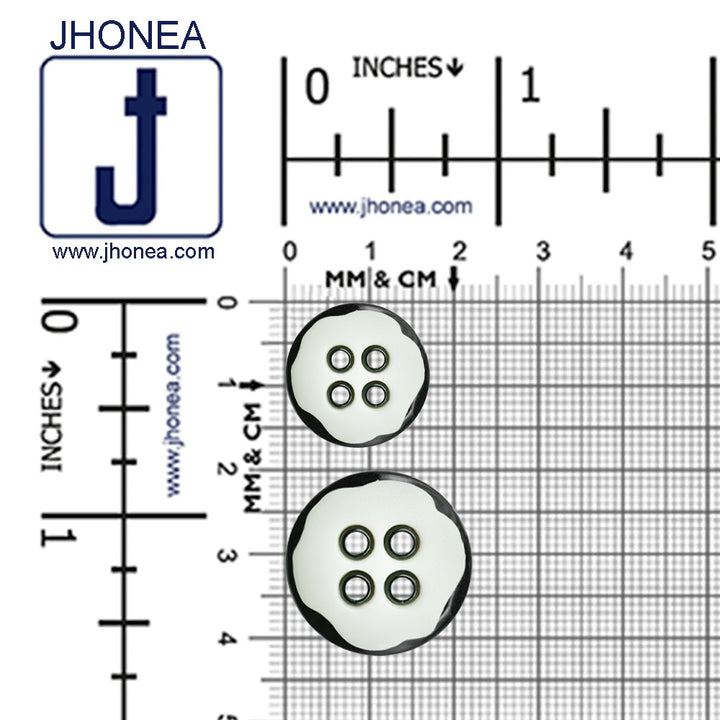 Black with White Round 4-Hole Polyester Buttons for Coats/Blazers