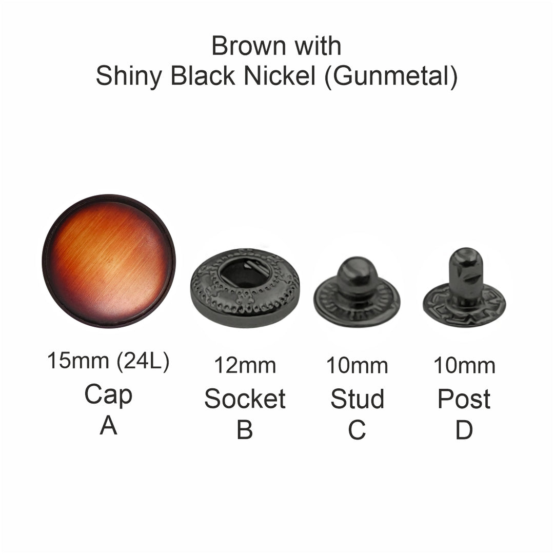 Classy 15mm (24L) Fancy Shaded 4-Part Snap Buttons for Clothing/Bags