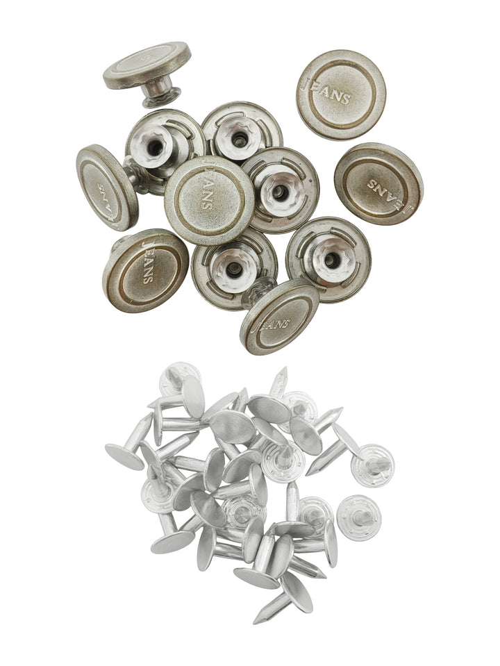 Silver 17mm Metal Jeans Button Set for Denim Jackets/Jeans/Skirts