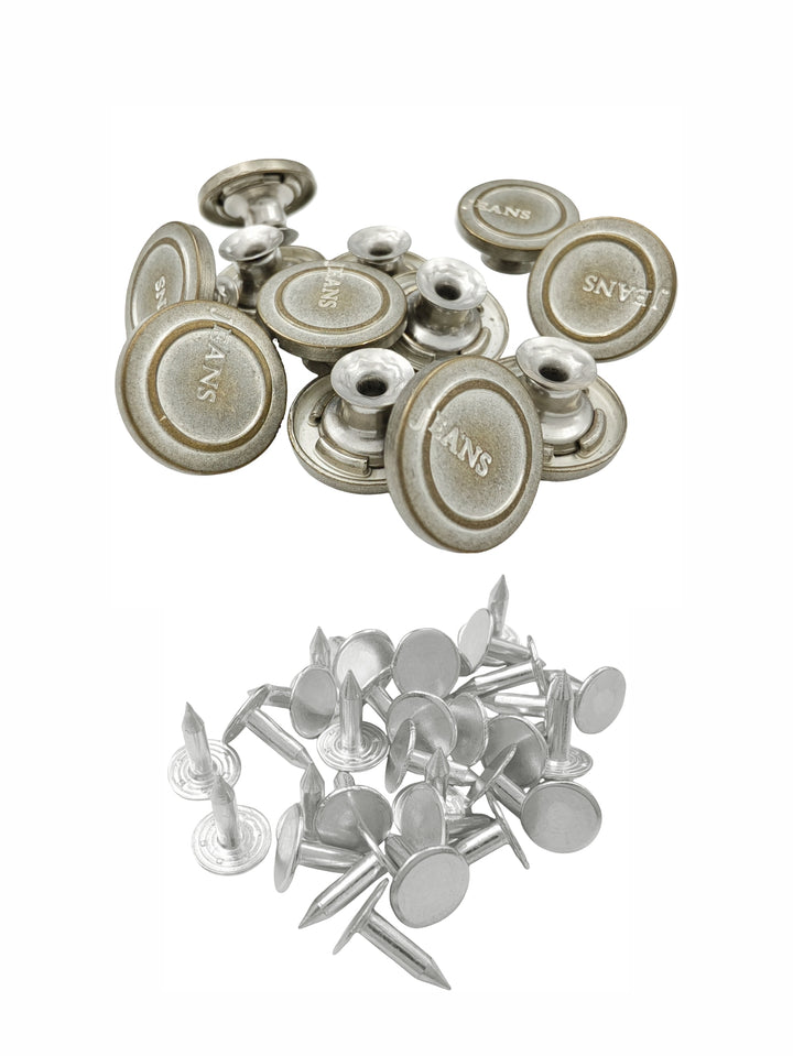 Silver 17mm Metal Jeans Button Set for Denim Jackets/Jeans/Skirts