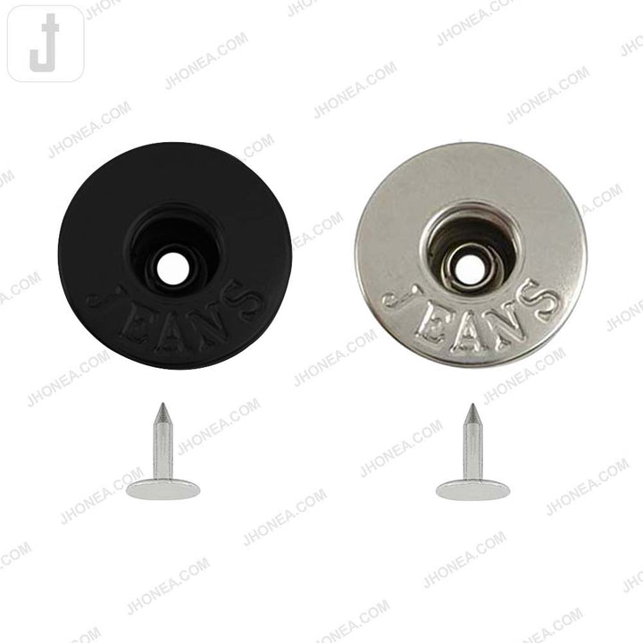 Matte Black and Shiny Silver Round Shape Engraved Jeans Metal Button for Denim Pants