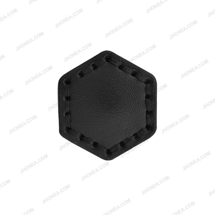 Trendy Stitched Black PU Leather Hexagon Down Loop Buttons