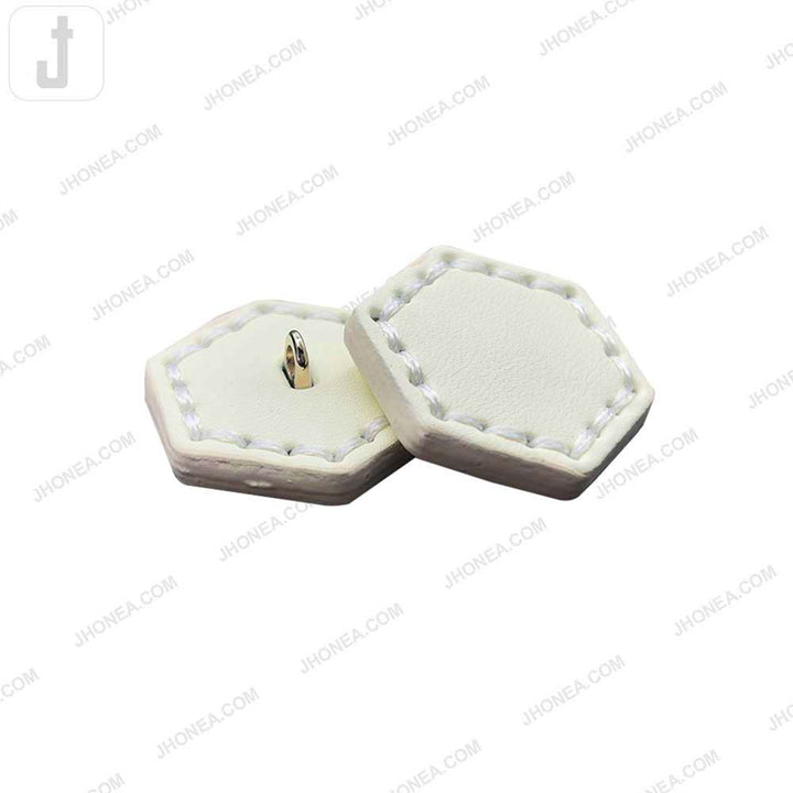 Trendy Stitched PU Leather Hexagon Down Loop Buttons