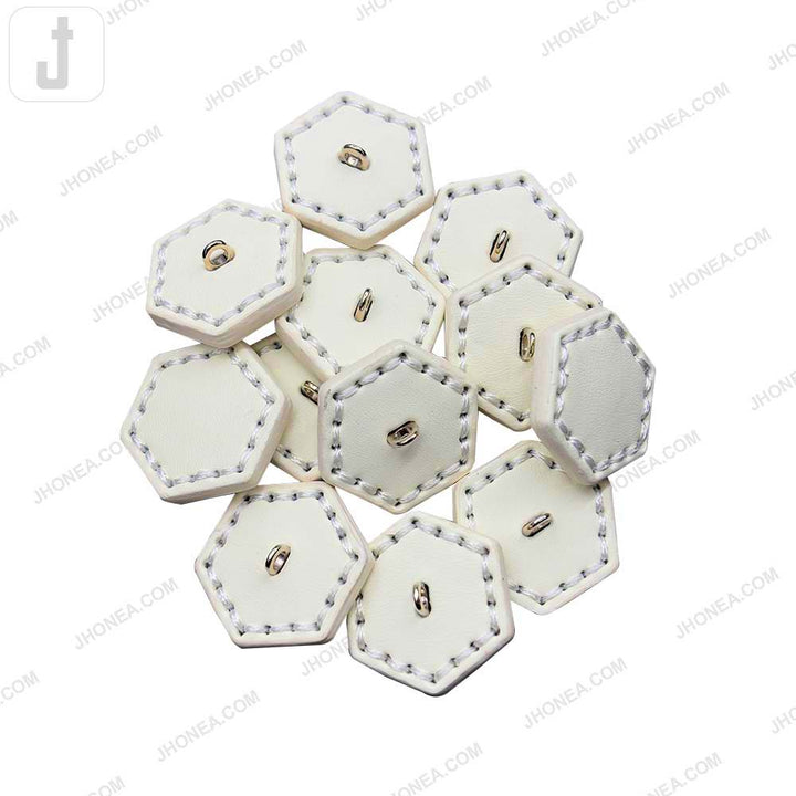 Trendy Stitched PU Leather Hexagon Down Loop Buttons
