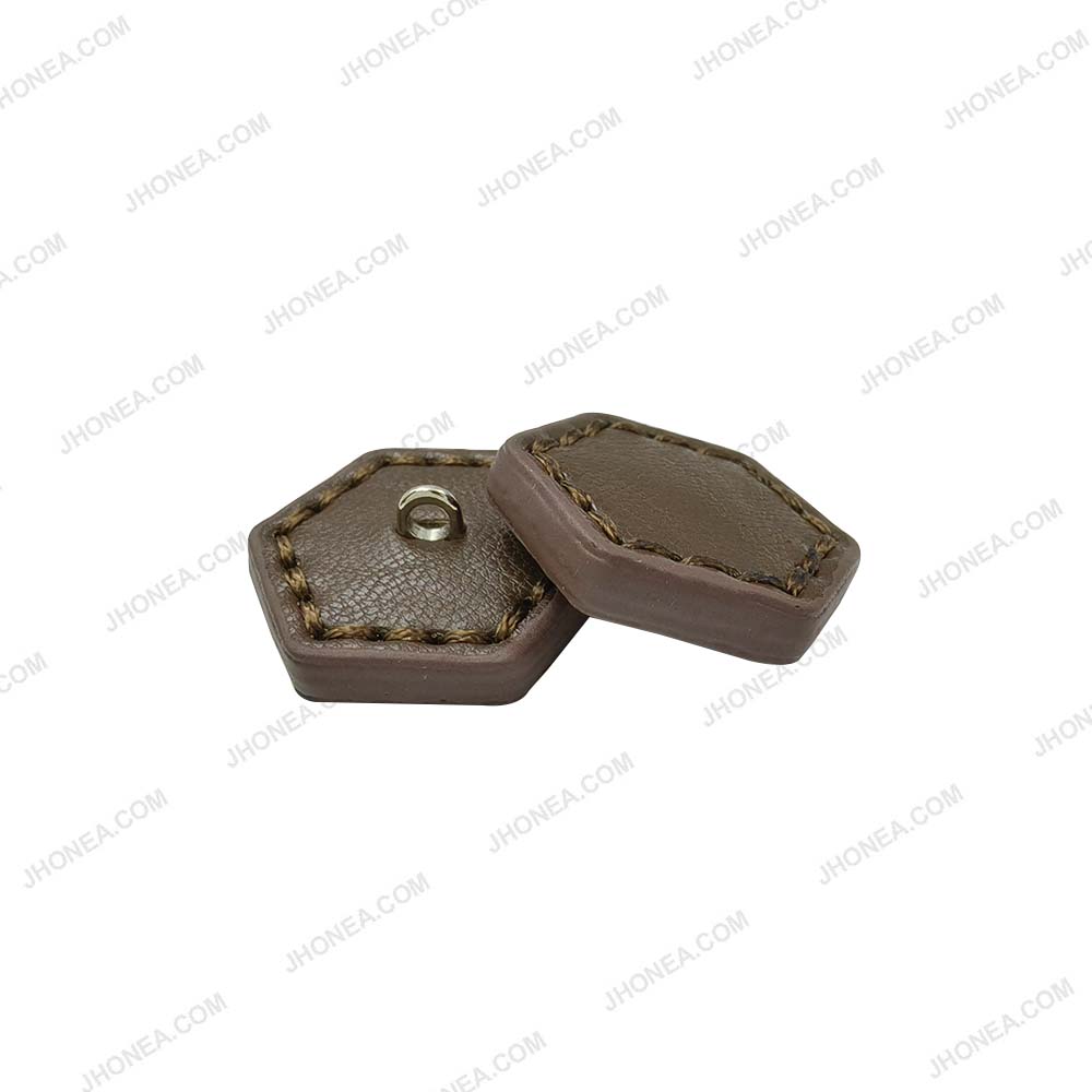 Trendy Stitched PU Leather Hexagon Down Loop Buttons