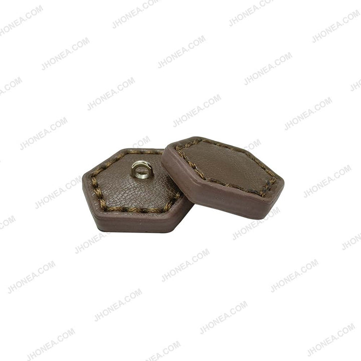 Trendy Stitched PU Leather Hexagon Down Loop Buttons
