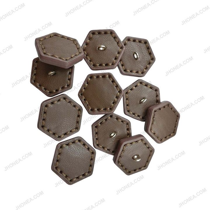 Trendy Stitched PU Leather Hexagon Down Loop Buttons