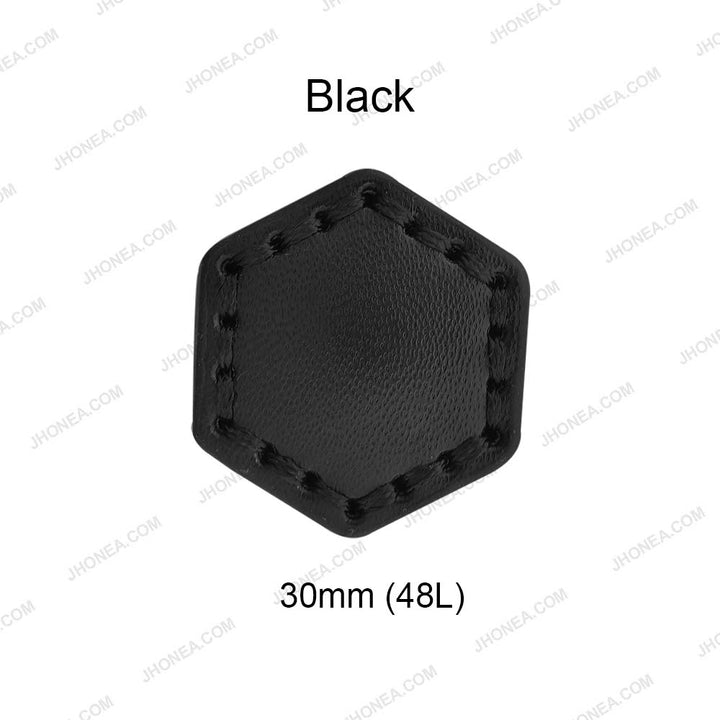 Trendy Stitched PU Leather Hexagon Down Loop Buttons