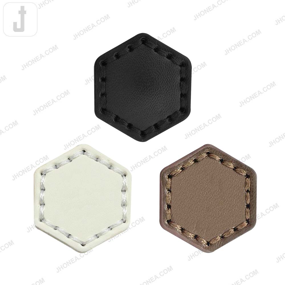 Trendy Stitched PU Leather Hexagon Down Loop Buttons