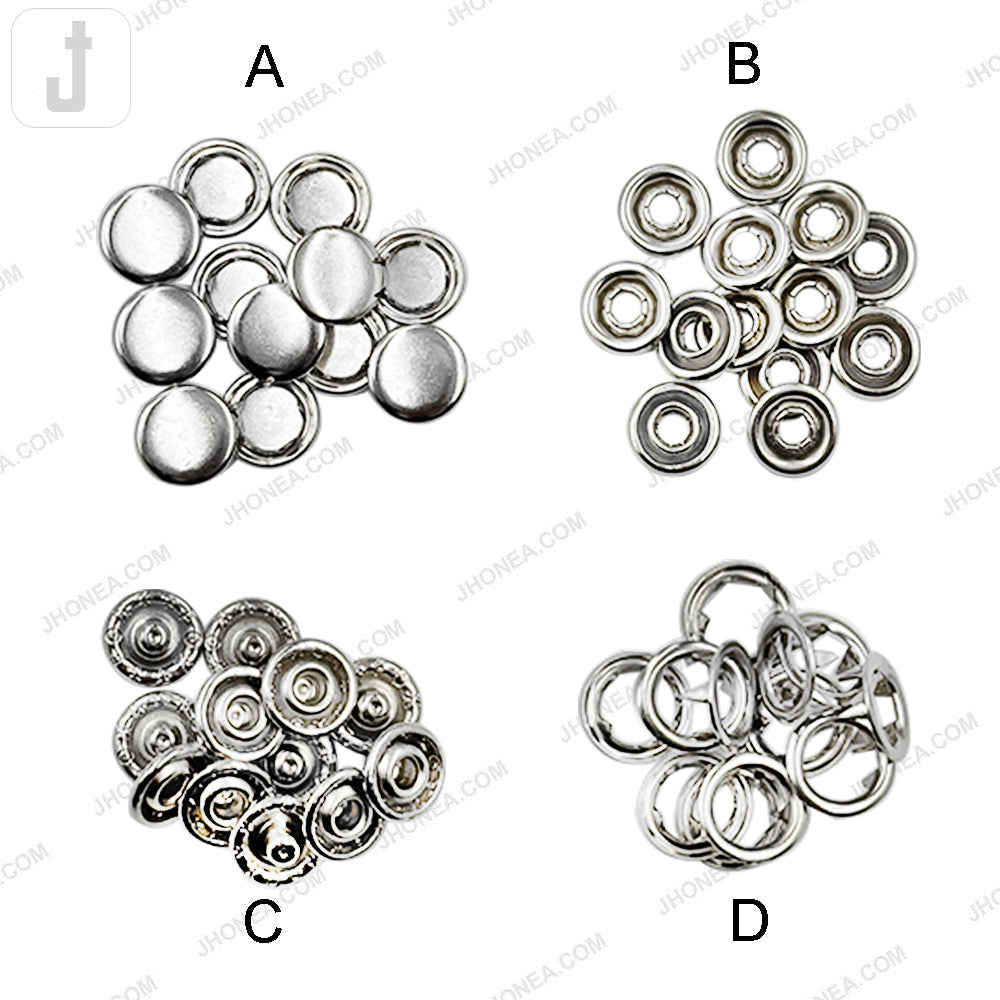 Round Flat Smooth Shiny Silver 4-Part Prong Snap Button